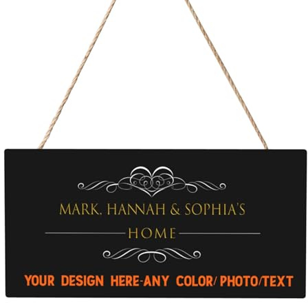 Tabla Madera Colgante Personalizada Rectangular (Estilo 2) | Decoración hogar y negocio, tablero MDF UV con cuerda, pared/puerta/tienda, texto/fotos/logos personalizados