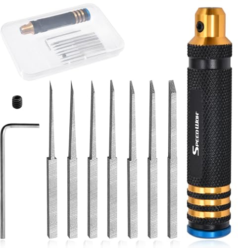 SPEEDWOX Kit 7 in 1 con 7 lame (0,1/0,2/0,4/0,6/0,8/1,0/2,0 mm) in acciaio al tungsteno per modellismo hobby, kit auto e aereo, bonsai