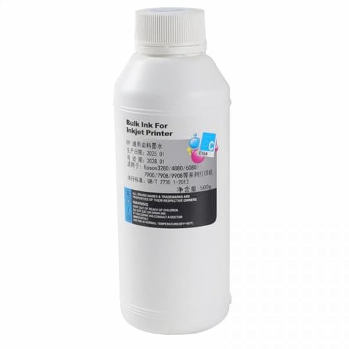 PZPSEQGM 500ml Farbstofftinte kompatibel mit D700 Fuji DX100 Tintenstrahldrucker T7821 T7822 T7823 T7824 T7825 T7826 Nachfüllbare Kassette(Cyan)