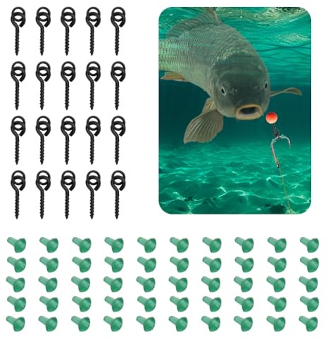 FuxFuis 70 Pz Set di Carpfishing Accessori, 50 Ganci Ferma Perline in TPR, 20 Viti Esche da Pesca, Attrezzatura da Pesca Carpfishing, Stopper Pesca Boiles, Pesca Accessori per Carpfishing Carpa