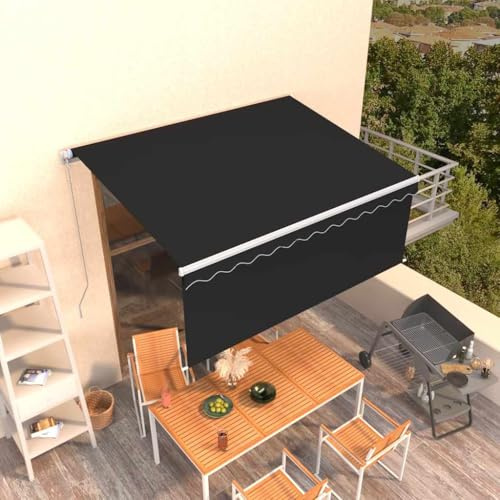 HaoChrymec Markise Einziehbar mit Rollo, Freistehende Markise für Balkon, UV- und Wasserbeständig, Sonnenschutz für Terrasse, Anthrazit, 350 x 250 cm
