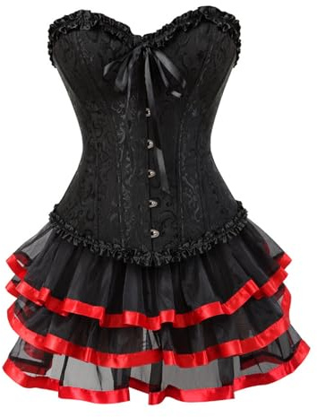 Generisch Moulin Rouge Gothic Corsagenkleid Korsett Spitenrock Übergrößen M-3XL