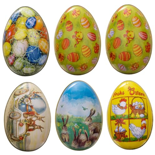 HAPINARY 6pcs Metal Easter Egg Candy Boxes Set, Easter Party Favor Treat Holders Cookie Container, Portable Cartoon Snack Storage for Holiday and Celebration