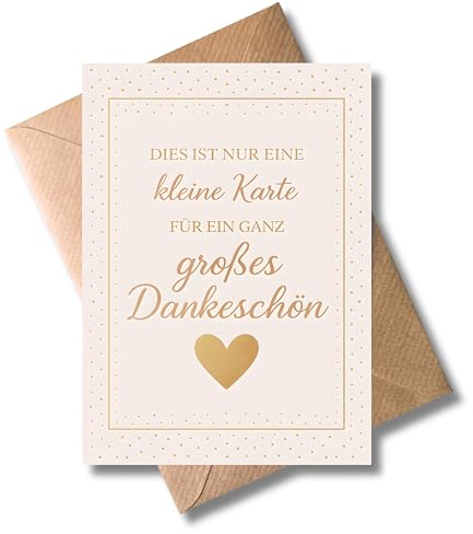 WBdesignz Herzliche Dankeskarte mit Umschlag - „Dies ist nur eine kleine Karte für ein ganz großes Dankeschön“ süße Dankeschönkarte in Gold-Design für Freunde, Familie & Kollegen (DIN A6)