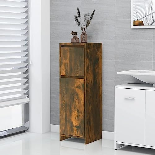 Runheo Badrumsskåp, rökt 30 x 30 x 95 cm, trämaterial, Pedestal Sink Storage Cabinet, under handfatsskåp, förvaringsutrymme, fuktbeständigt, modern design