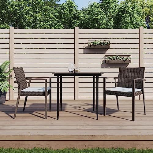 IBUQDDV Gartenstühle mit Kissen 2 STK. Braun 56,5x57x83 cm Poly Rattan PE Geflecht Stahlrahmen Wetterfest für Terrasse Außenbereich