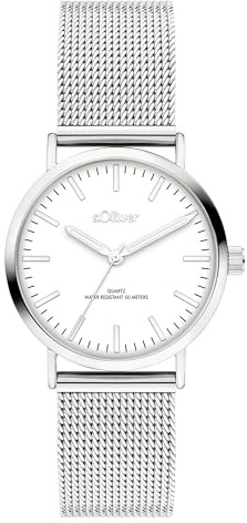 s.Oliver Damenuhr aus Edelstahl mit Meshband - Small 32 mm - Zeitlose, alltagstaugliche, analoge Armbanduhr mit Quarzwerk - hoher 5 ATM wasserdicht - Kratzunempfindliches Mineralglas