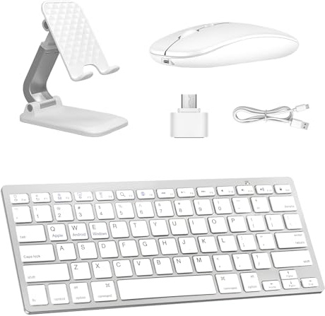 Bluetooth Keyboard, Wireless Keyboard and Mouse Set, Ergonomic Design with 12 Multimedia Shortcuts, Slim and Portable, Comfortable for Apple Macbook iMac iPad, Windows Android and Cell Phone(White)