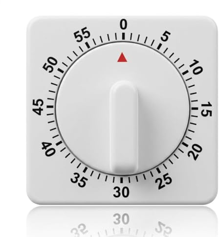 Kitchen Timer, 1 Hour/60 Minutes Mechanical Wind Up Egg Timer for Cooking, Battery-Free Square Cooking Timers with Loud Alarm for Kitchen Baking Boiling Eggs Teachers Kids Study and Exercise, White