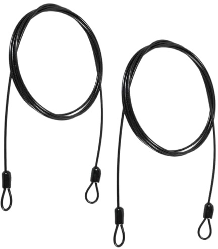 Lot de 2 Câble en Acier Antivol 2m, Câble de Sécurité avec Double Boucle | Câble Métallique Gainé PVC Noir pour Vélo, Mobilier de Jardin, Bagages et Remorque, Diamètre 2,5mm