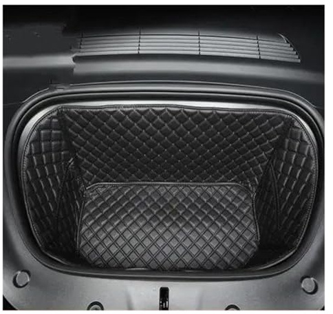 Alfombrilla Maletero para Tesla para Model Y para Juniper 2025 Tapete para Compartimento Delantero/Trasero Capó Delantero Almohadilla Protectora Envolvente Cuero Alfombras Maletero(Black Front)