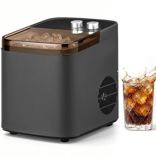 LEADZM - Máquina de hielo (12 kg/24 horas, 9 glacons en 6-10 minutos, 2 tamaños de vidrios, máquina de hielo con asa portátil para casa, fiesta, oficina y acampada, color negro