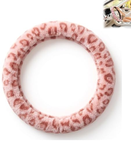 Lenkradbezug Plüsch Leopardenmuster Pink, Lenkradabdeckung Auto 38cm, Universal Lenkradbezug mit Anti-Rutsch Innenstruktur, Steering Wheel Cover für Auto Innenraum Schutz