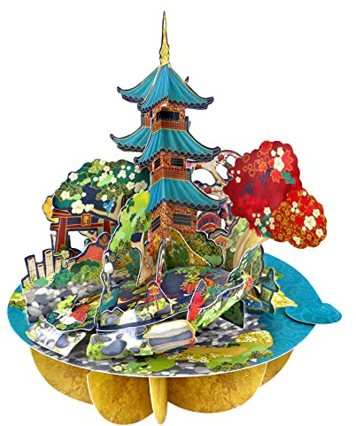 SANTORO Pirouette, Biglietto D'Auguri Pop-Up 3D - Giardino Giapponese - Per Lei, Per Lui, Compleanno, Festa Della Mamma, Festa Del Papà