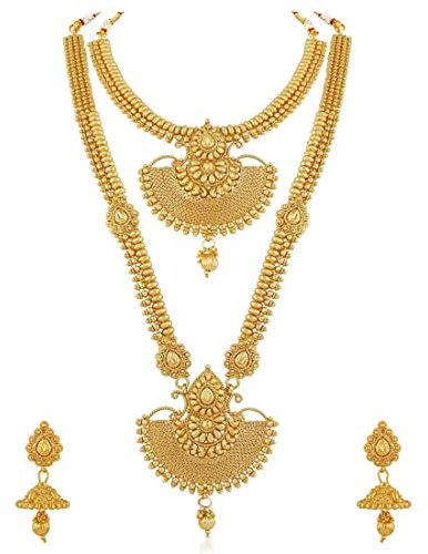 Aheli Traditional Ethnic Wedding Wear Bridal Choker Long Necklace With Jhumka Earrings Jewelry Set Gift for Women