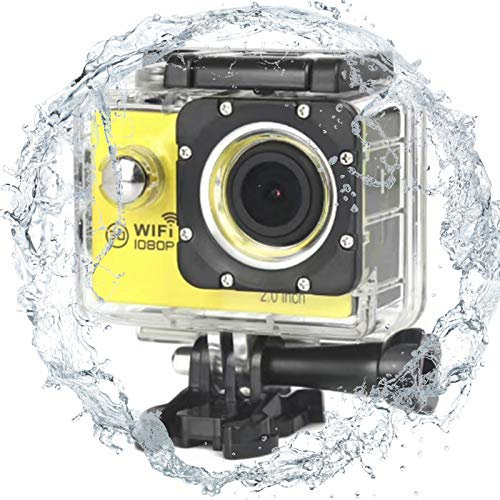 Action Camera 1080P/30FPS 12MP EIS Anti-shake WIFI 2.0 IPS LCD, Waterproof Up to 30M, Extraordinary Stabilization EIS, Control by WIFI, Waterproof Helmet Underwater Cam, Multifunction Camera,yellow