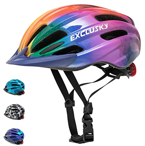Exclusky Fahrradhelm Kinder Jungen 50-57CM Kinder Fahrradhelm mit Licht Kinder Fahrradhelm mit Visier Fahrradhelm Mädchen Mehrere Belüftung Helm Kinder 5-13 Jahre