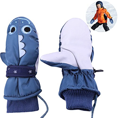 JOKILY Gants de ski pour enfants - Gants d'hiver imperméables - Motif requin - Moufles chaudes - Garçon/fille - Coupe-vent - Pour le ski de plein air, la course, le cyclisme, la randonnée (A)