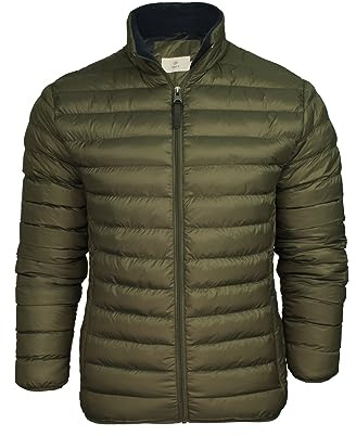 Xact Men's Insulated Funnel Neck Quilted Puffer Jacket, Soft Fleece-Lined Collar, Front Zipped Hand Pockets