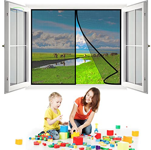 Magnetische Fenstervorhänge, 175x135 cm Voller Magnetstreifen, Der Magnetvorhang ist Ideal für die BalkonFenster, KellerFenster Und TerrassenFenster- Schwarz H
