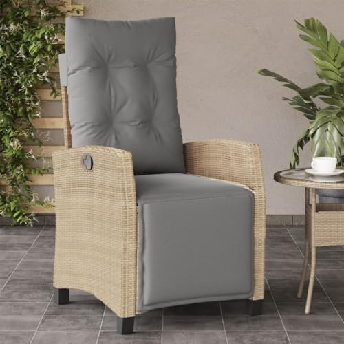 Festnight Polyrattan Gartenstuh Hochlehner Verstellbar, Rattan Gartensessel mit Sitz- und Rückenkissen, abziehbarer und waschbarer Bezug - Beigemischung