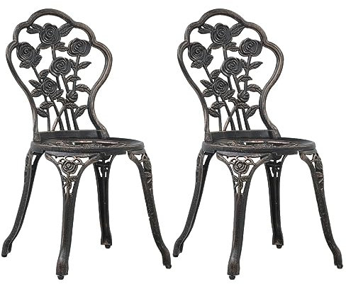 Sufrk Bistro-Stühle 2 STK. Bronze Aluminiumguss Gartenset Garnitur Metall-Möbel Stuhl Tisch Klapp-Möbel Balkon-Set