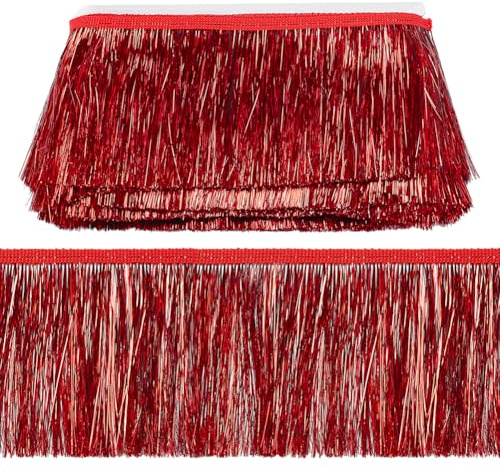 MAYJOYDIY 10m Rote Metallische Fransenbesatz 10cm Glänzende Lametta Fransen Lametta Besatz Quaste Polyester Bandbesatz Für Tanzkostüm Kleid Bühnenkleidung Party DIY Dekor