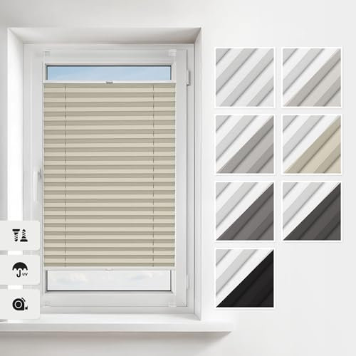 Estika Thermo-Plissee mit Bohren 60x150 cm – Farbe: Creme, Verdunklungsplissee zum Anschrauben für Fenster in verschiedenen Blickdichten, erhältlich mit Montagezubehör
