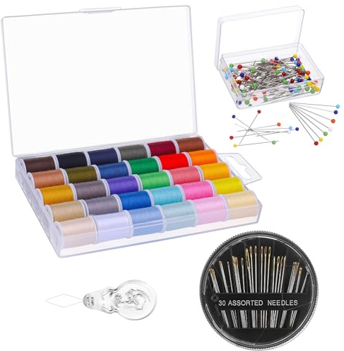 30 Color Handy Polyester Sewing Threads All Purpose Thread Set, Suitable for Hand and Machine, Includes Black White Threads Sewing Hand Needles Pins (45 m / 50 yds Each roll)