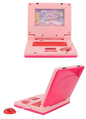 Naroote Portátil para Niños Pequeños, Computadoras de Aprendizaje de Niños LED LED Música Electrónico Desarrollo Cognitivo para Computadora de Portátil de (Ratón Rosa no retráctil)