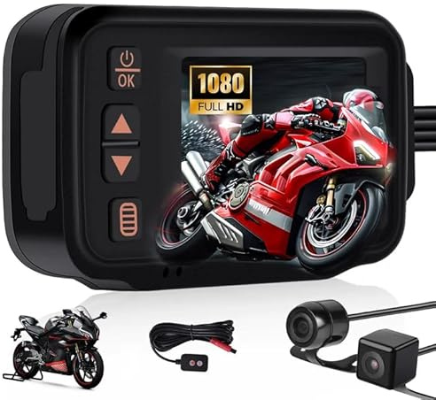 【Novedad 2026】 Camecho Dashcam 1080p para Moto con cámara Delantera y Trasera, Pantalla IPS HD de 2 Pulgadas, cámara para Moto con certificación IP65, Dash CAM para Motocicleta