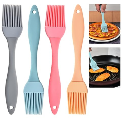 4 Piezas Pincel de Cocina de Silicona, Set de Pinceles para Repostería, Pincel de Pastelería, Pincel BBQ, Pincel para Parrilla y Pincel para Aceite para Hornear, Cocinar, Mantequilla y Marinada