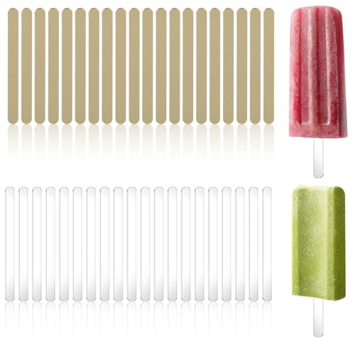 Bremorou 40 Pieces Popsicle Sticks Reusable 4.33 Inch Clear & Gold Acrylic Cake Pop Sticks Ice Cream Cakesicle Mold Sticksmirror Ice Popstick for DIY Cake Pop, Candy Dessert Making Crafts