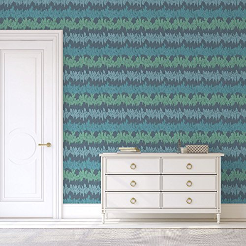 Gräflich Münster'sche Manufaktur Elegante Streifentapete mit Federn in blau Tönen angepasst an Little Greene farben - Klassische GMM Design Vliestapete (für halbhohe Wände H: 1,5m B: 46.5cm)