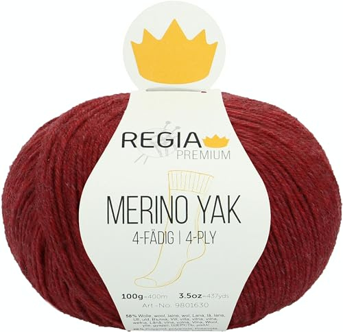REGIA Premium Merino Yak 9801630-07507 himbeer meliert Handstrickgarn, Sockengarn, 100g Knäuel