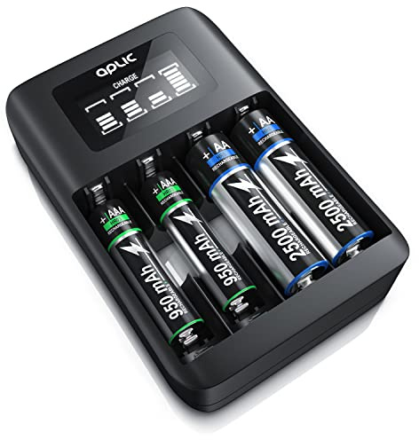CSL - Universal Batterie Ladegerät Wiederaufladbar Akku Ladestation - Typ AA oder AAA NiMH - Mikroprozessorgesteuertes Laden - 4X Ladeschächte - Einfache Handhabung - LCD-Display - schwarz