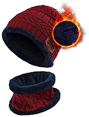 Aisprts Kinder Wintermütze Winterschal Beanie Kinder Strickmütze für Kinder mit Fleecefutter