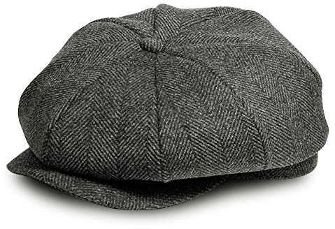 Schirmmütze Herren Gatsby Flatcap, Ballonmütze Tellermütze Newsboy Hut Baker Boy Mütze 8-Panel Schiebermützen Shelby Schirmmützen Grau Für Sommer/Winter Einstellbare Größe
