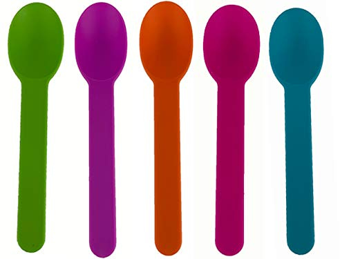 Worlds 50Pack Disposable Plastic Dessert Spoons – 5.9 Mixed Spoons for Ice Cream, Frozen Yogurt, Cereal, and Party Use
