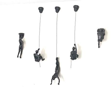 Haute Collage 6x Large Bronze Climbing Abseiling Wall Hanging Ornaments Figures Set of 6 Wall Climer Men Rock Climbers set B-ABCDEF