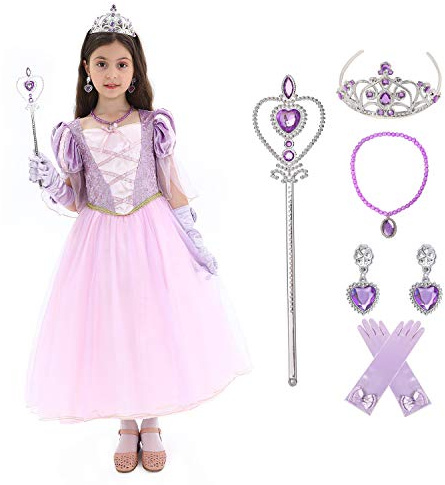 Mädchen Prinzessin Rapunzel inspirierte Kostüm mit Accessoires 5-6Jahre