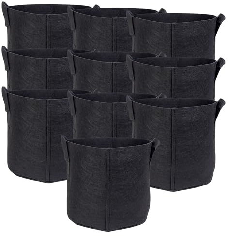 INTIRILIFE 10x Pflanzsack aus Vlies Stoff 26 Liter -7 Gallon- 35 x 30 cm - Pflanzen Übertopf mit Tragegriffen für Garten, Gewächshaus - Pflanzkübel Pflanzgefäß Pflanzbeutel Pflanztasche Kartoffelsack