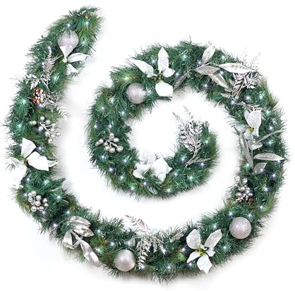 Best Artificial Weihnachts-Girlande mit hellweißen LED-Lichtern, 2,7 m