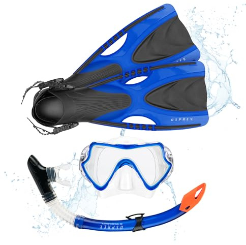 Osprey Snorkel Set with Mask, Snorkel Tube & Flippers, Tempered Glass Lens, Silicone Skirt and Purge Valve, Snorkelling & Scuba Diving Gear for Adults
