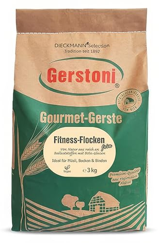 Gerstoni Fitness Gerstenflocken fein 3kg, PREMIUM-QUALITÄT Reich an Ballaststoffen mit Beta-Glucan, nachhaltig aus regionalem Anbau
