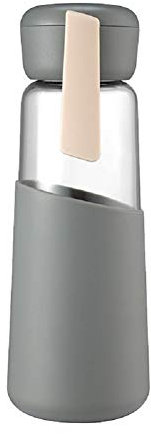 Wasserflaschen SilikonhüLle Trinkflasche VerbrüHungshemmend Trinkflasche Glas FüR Sport Fitness Fahrrad Outdoor Darkgray,400ml