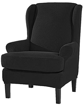 Jacquard Sesselbezug, Sessel-Überwürfe Ohrensessel Überzug Bezug Sesselhusse Sessel Sesselbezug, Elastisch Stretch Husse für Ohrensessel (Schwarz)