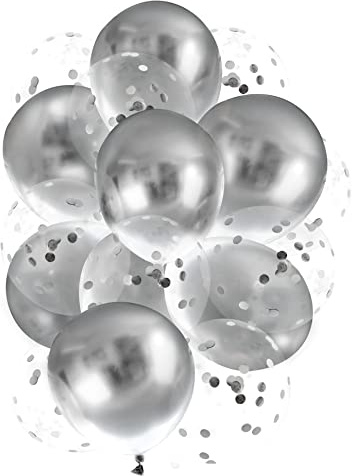 Cavore Konfetti Luftballon Set in Silber metallic – 20 Stück – Partydeko Ballons für Geburtstag, JGA, Babyparty und Hochzeit