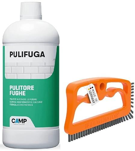 Camp Pulifuga, Pulitore Concentrato Per Fughe - 1 L + Fuginator® Spazzola Per Fughe (Arancio Grigio)