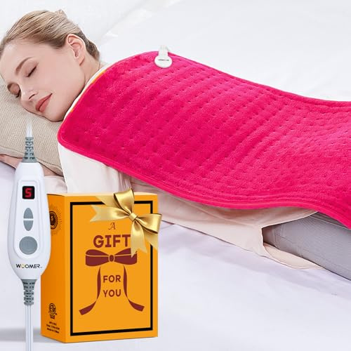 WOOMER Extra Large Heating Pad, 17x33 XL Heating Pad, Heat Pad with Multi-Color Option, Moist Heat Therapy Feature, Auto Shut-Off, Power Cords Storage Belt
